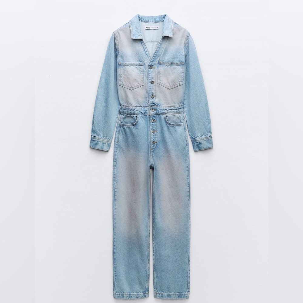 ZARA PINK DYED DENIM JUMPSUIT - Picture 1 of 3